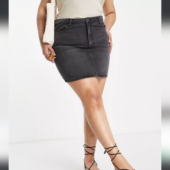 Asos Design Black Denim High Rise Skirt - Picture 1 of 12